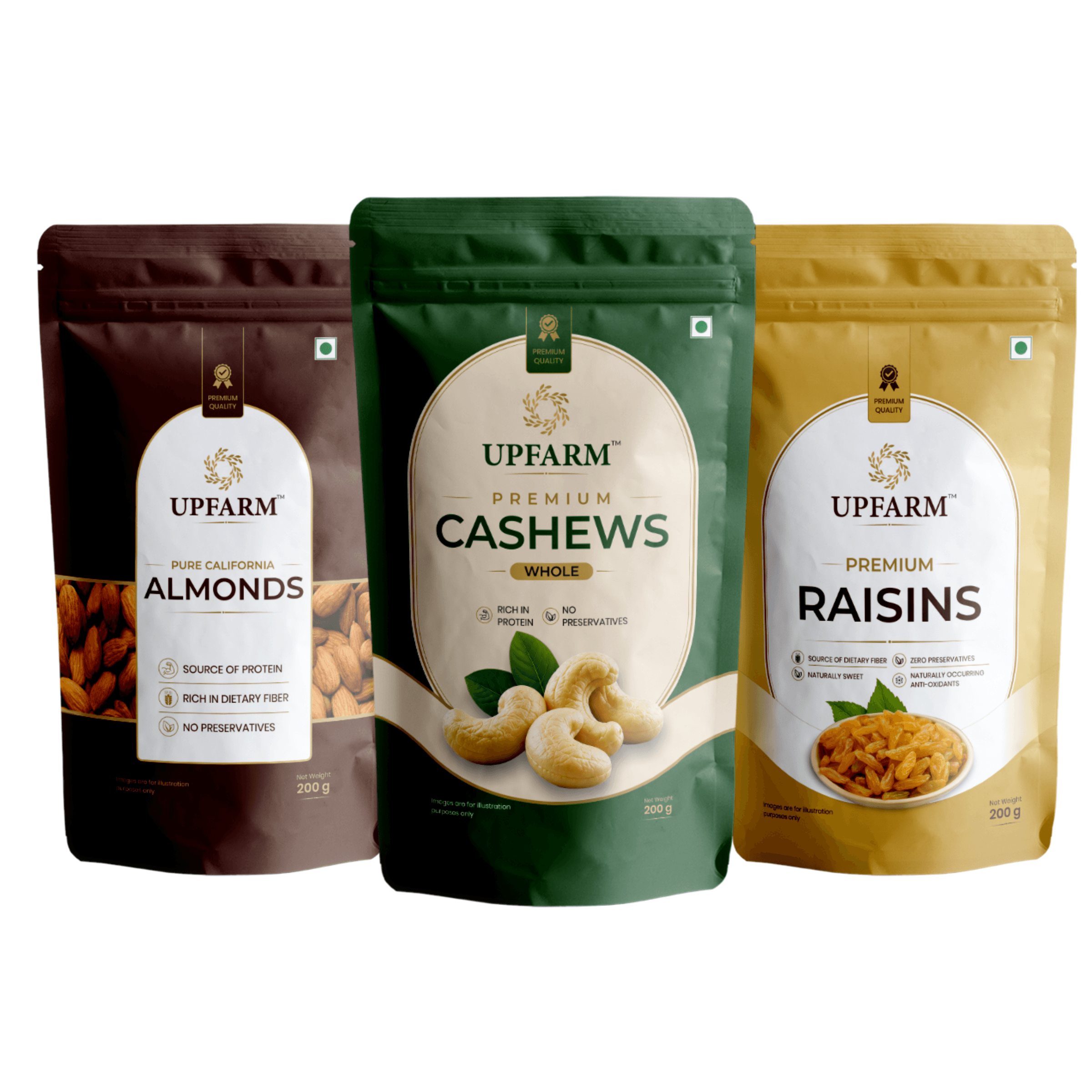 Premium Dry Fruit Combo Pack – Cashews, California Almonds & Raisins (Pack of 3)