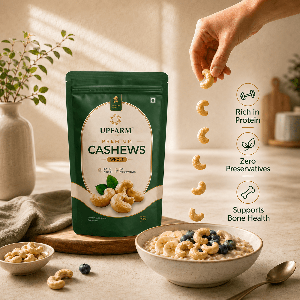 UPFARM Premium Cashews with protein and wellness benefits